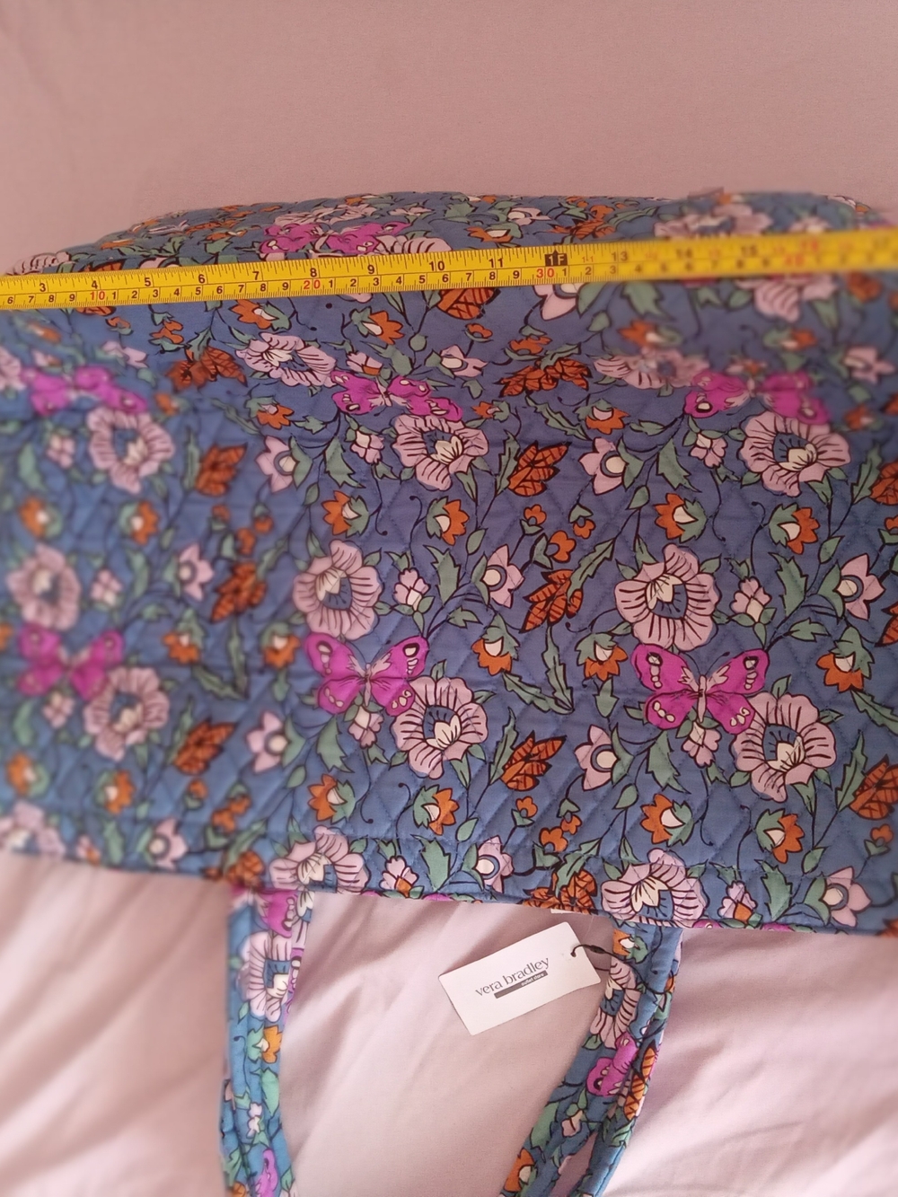 Vera Bradley Blue Quilted Floral Tote with Purple and Orange Accents - Picture 5 of 14